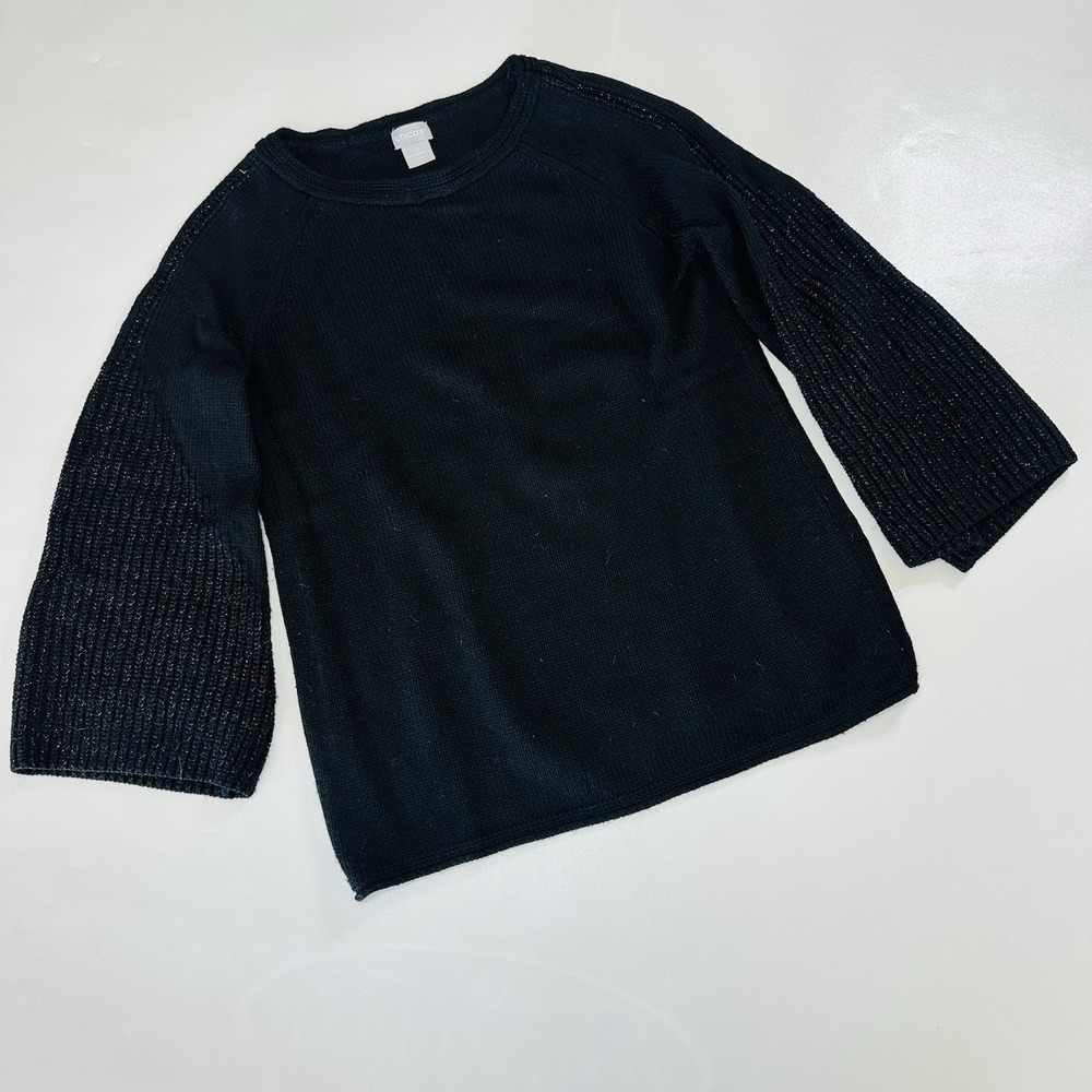Chico's Women's Black Knit Sweater Size 0 Small Cashmere Blend 3/4‎ Sleeve